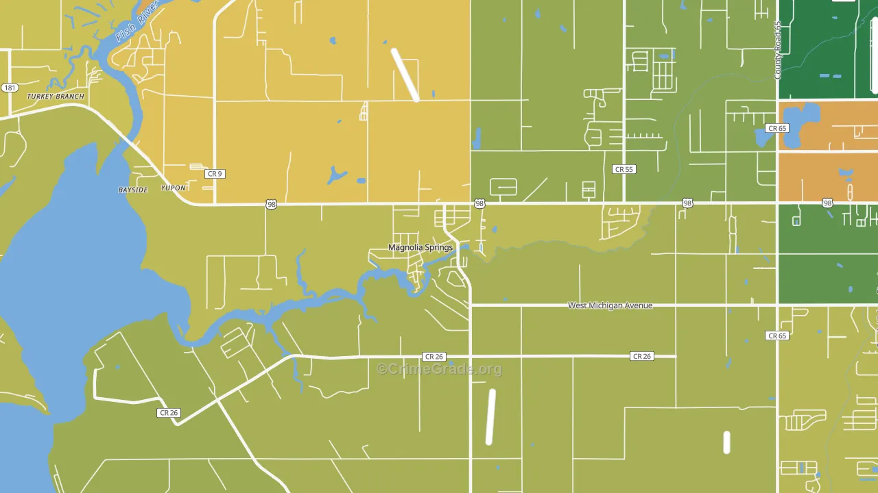 Magnolia Springs, AL Map of Murder Rates