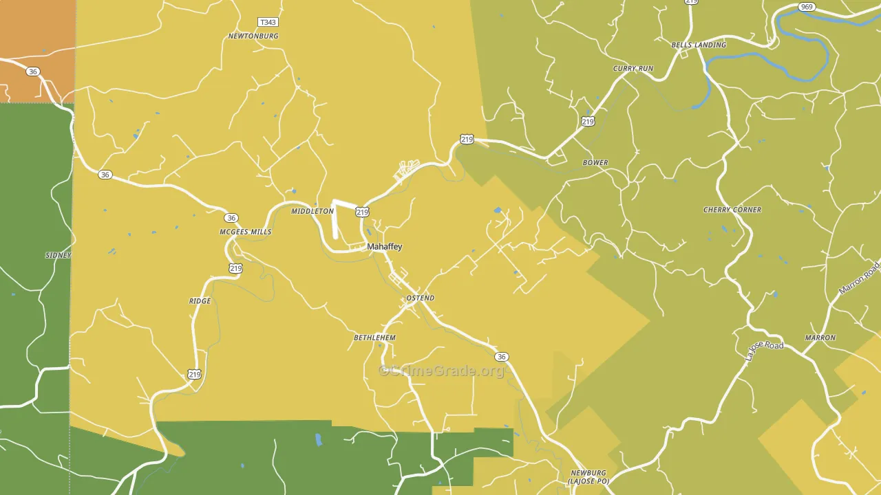 Mahaffey, PA Map of Murder Rates