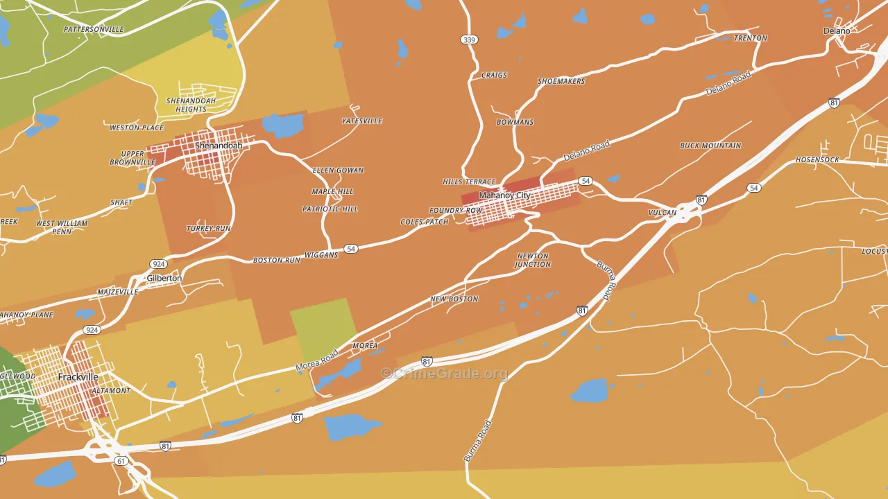 Mahanoy City, PA Map of Murder Rates