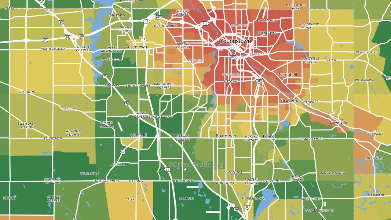 Mahoning County, OH Map of Murder Rates
