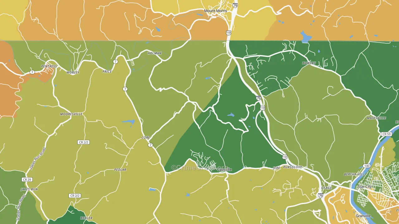 Maidsville, WV Map of Murder Rates