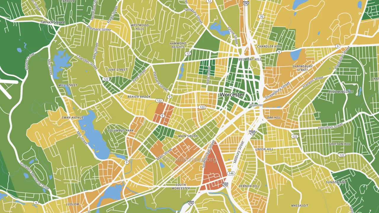 Main Middle, Worcester, MA Map of Murder Rates
