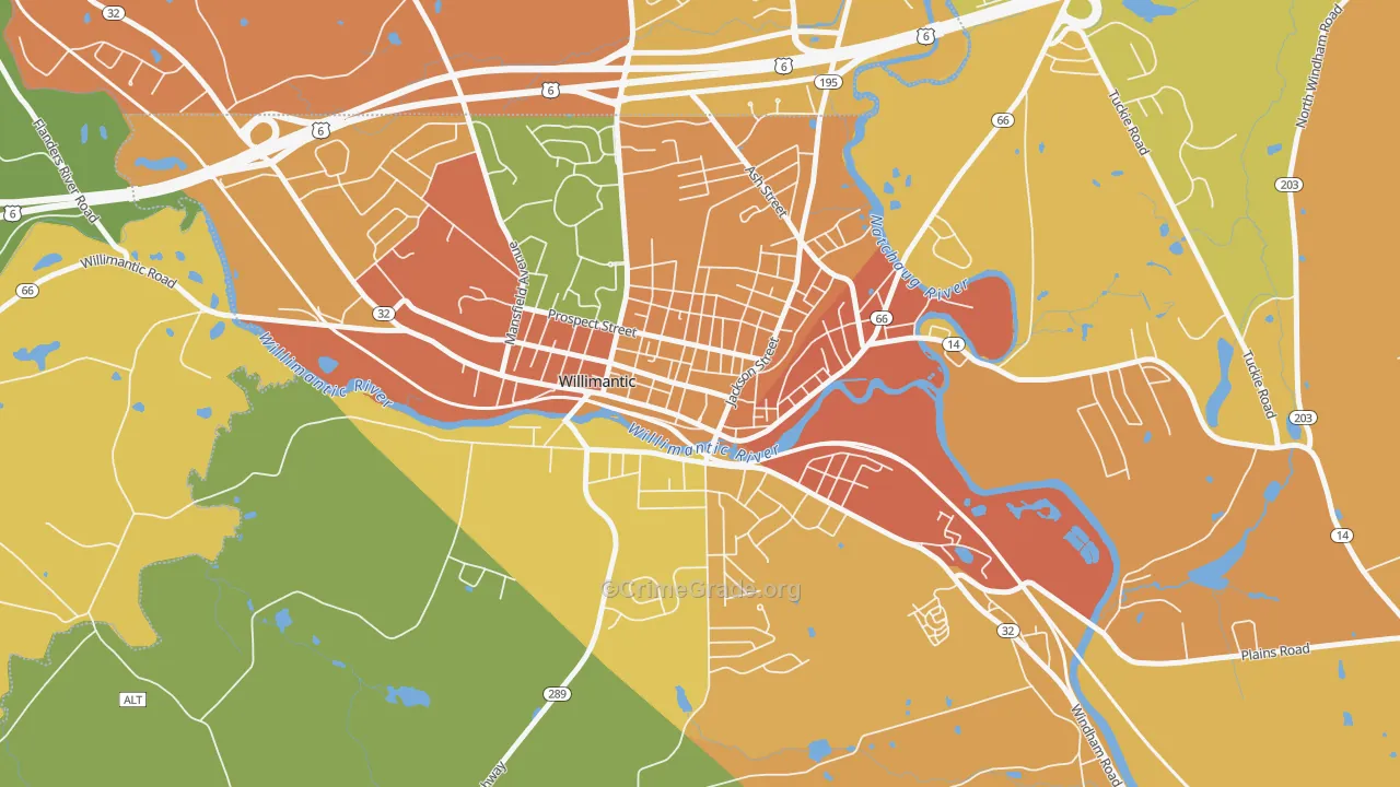 Main Street, Willimantic, CT Map of Murder Rates