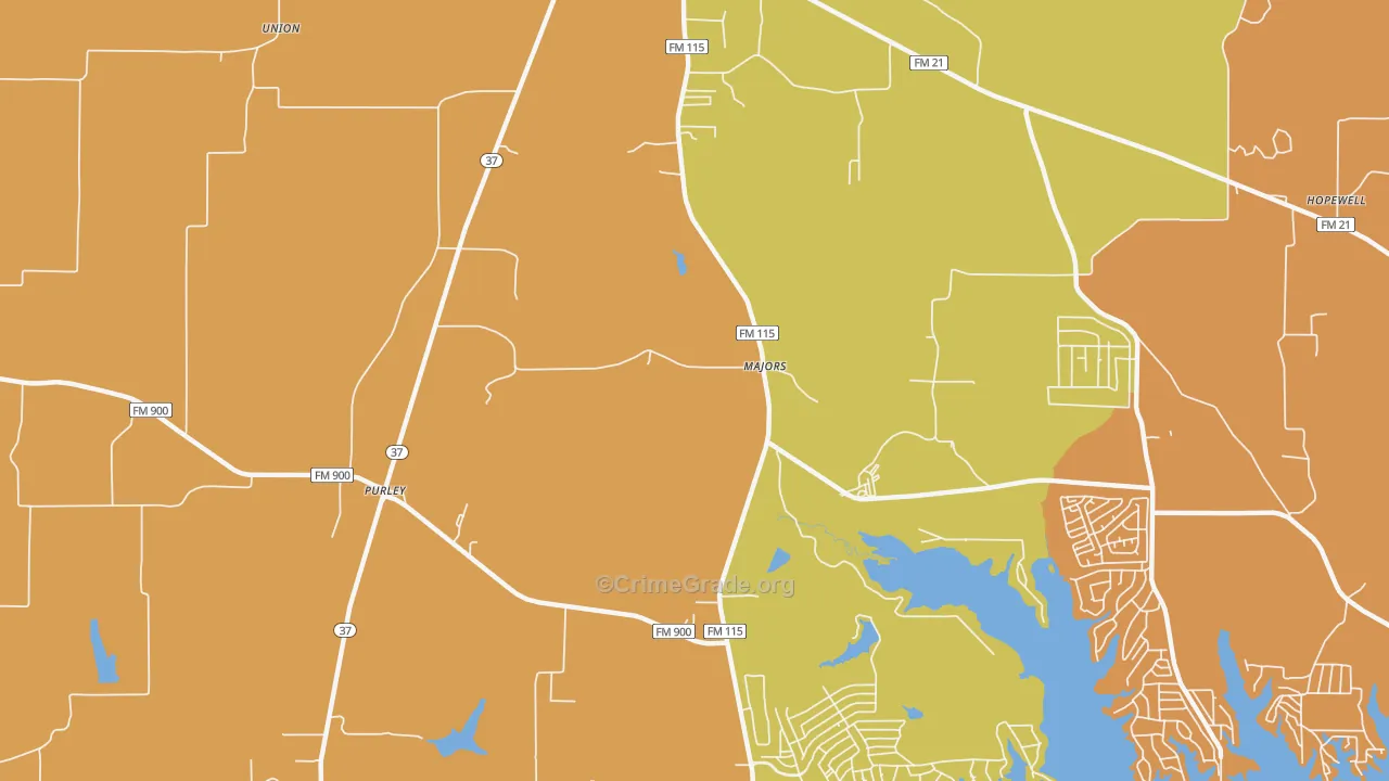 Majors, TX Map of Murder Rates