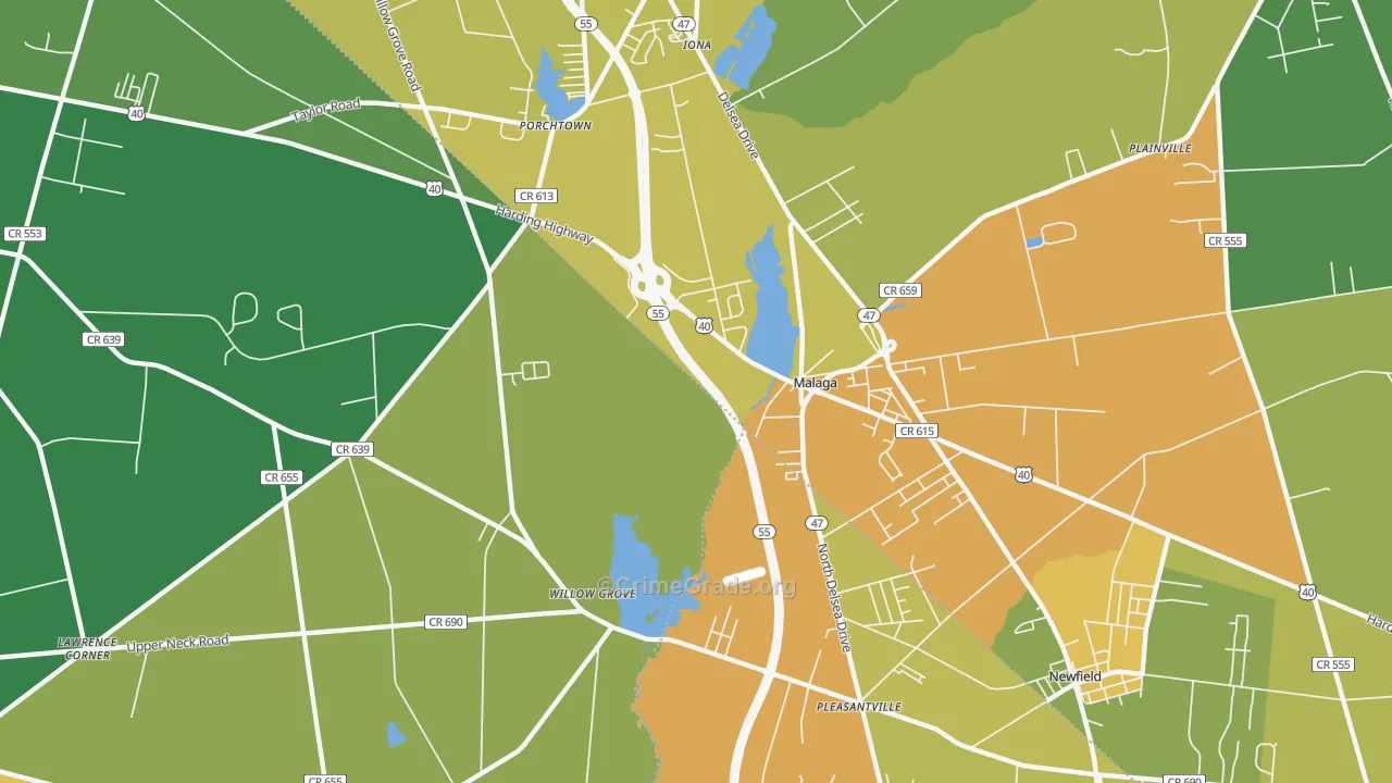 Malaga, NJ Map of Murder Rates