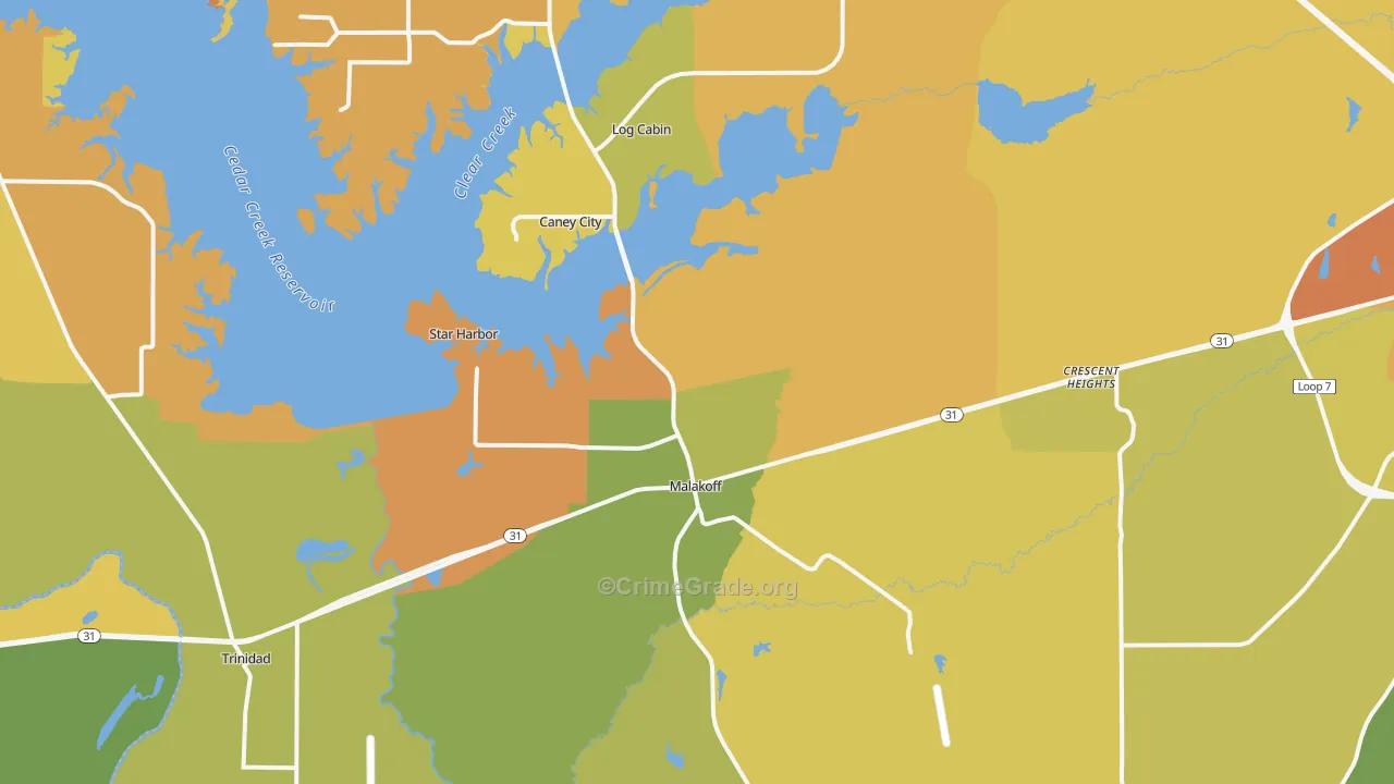 Malakoff, TX Map of Murder Rates