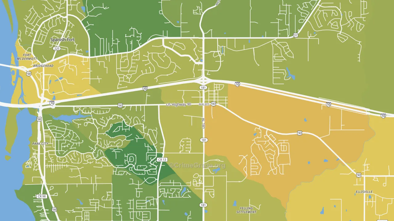 Malbis, AL Map of Murder Rates