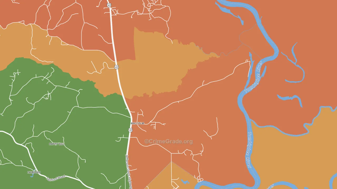Malcolm, AL Map of Murder Rates