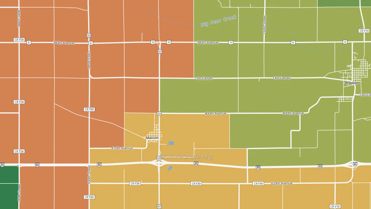 Malcom, IA Map of Murder Rates