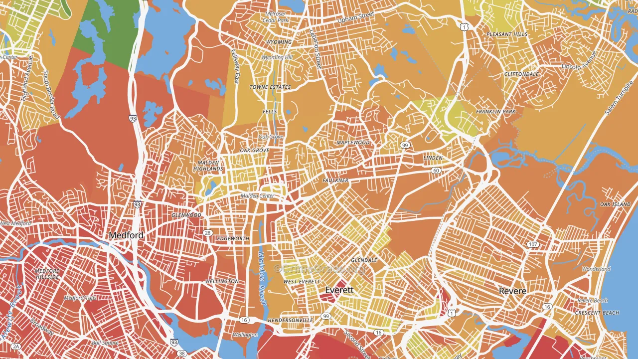 Malden, MA Map of Murder Rates
