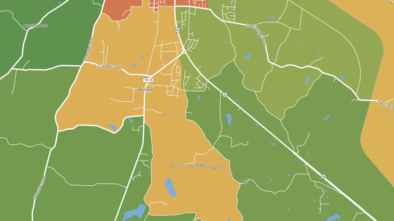 Malesus, TN Map of Murder Rates