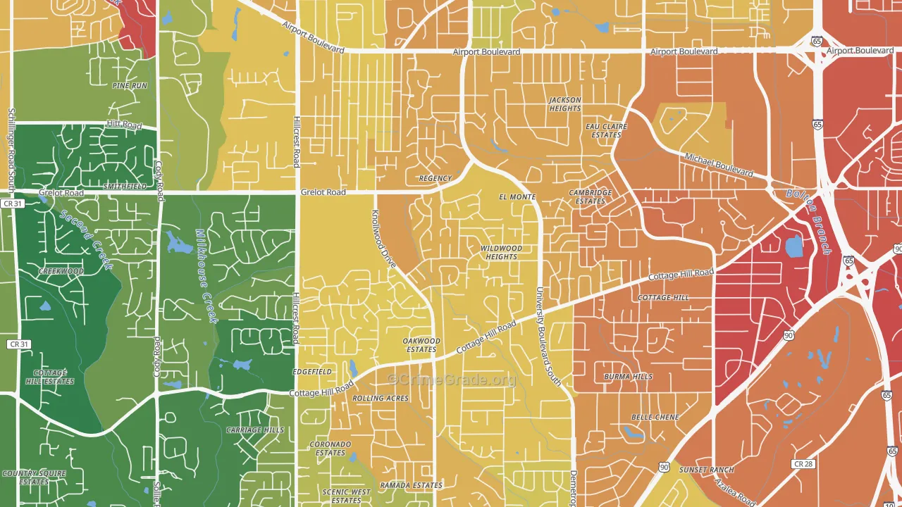 Malibar Heights, Mobile, AL Map of Murder Rates