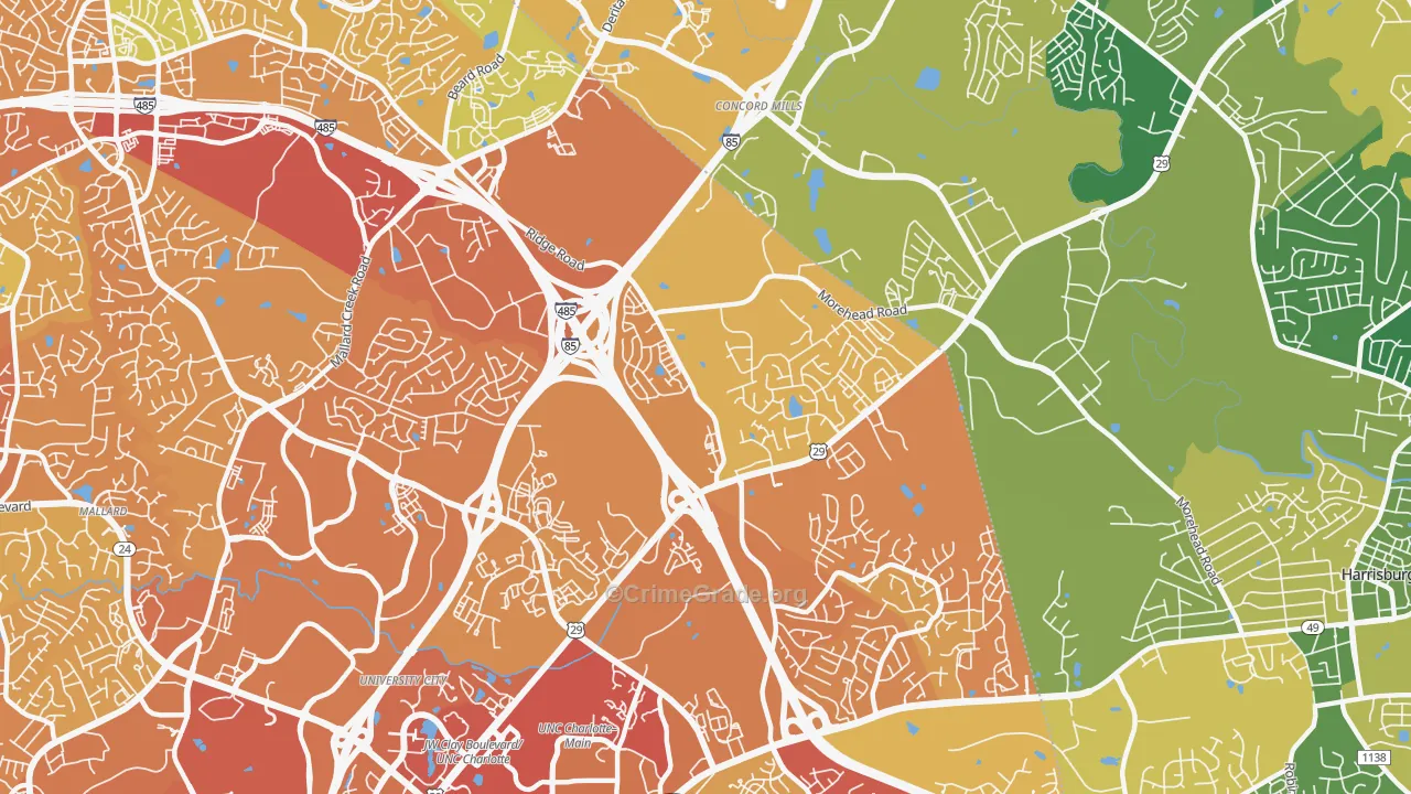 Mallard Creek-Withrow Downs, Charlotte, NC Map of Murder Rates