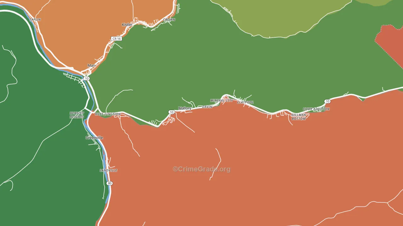 Mallory, WV Map of Murder Rates