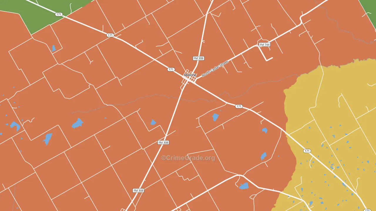 Malone, TX Map of Murder Rates