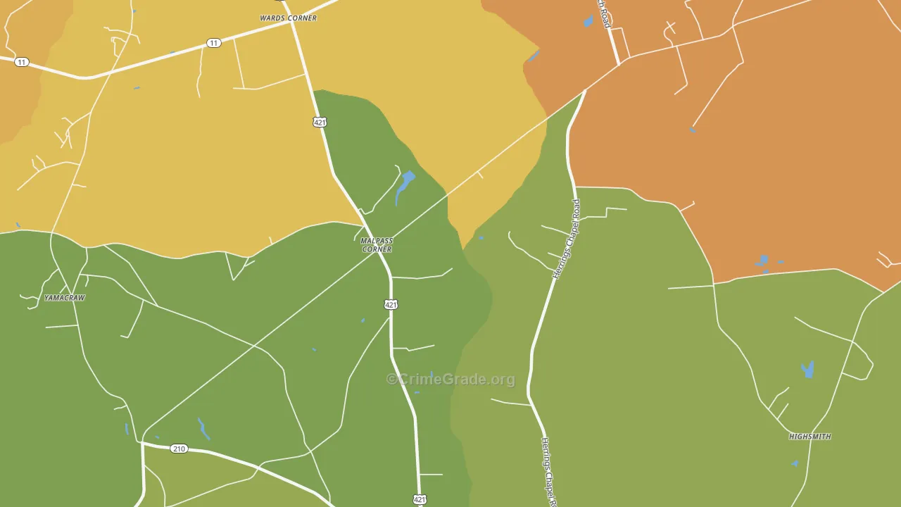 Malpass Corner, NC Map of Murder Rates