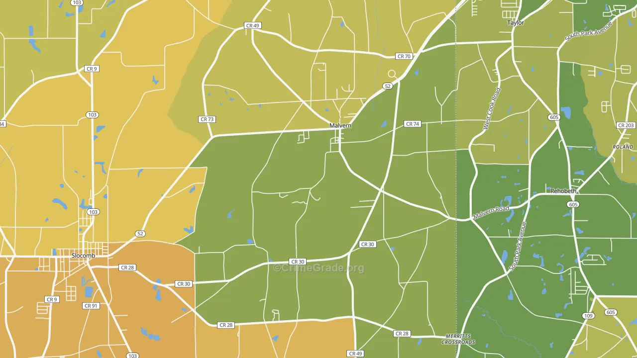 Malvern, AL Map of Murder Rates