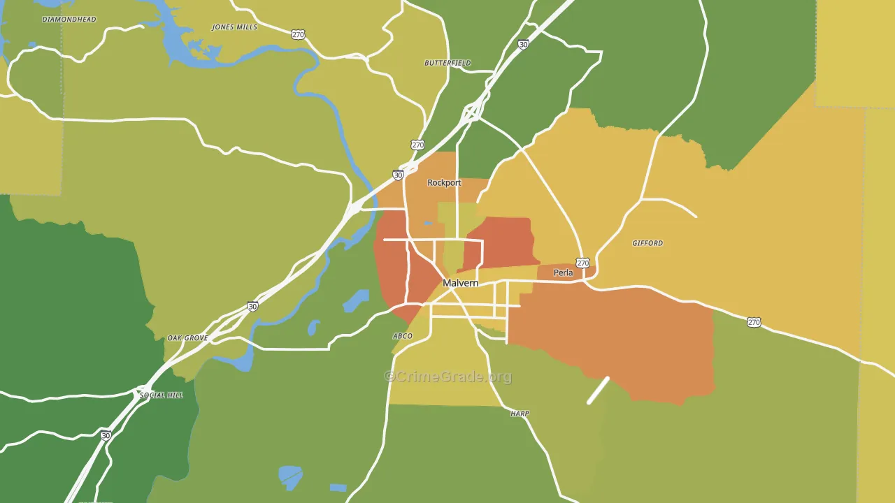 Malvern, AR Map of Murder Rates
