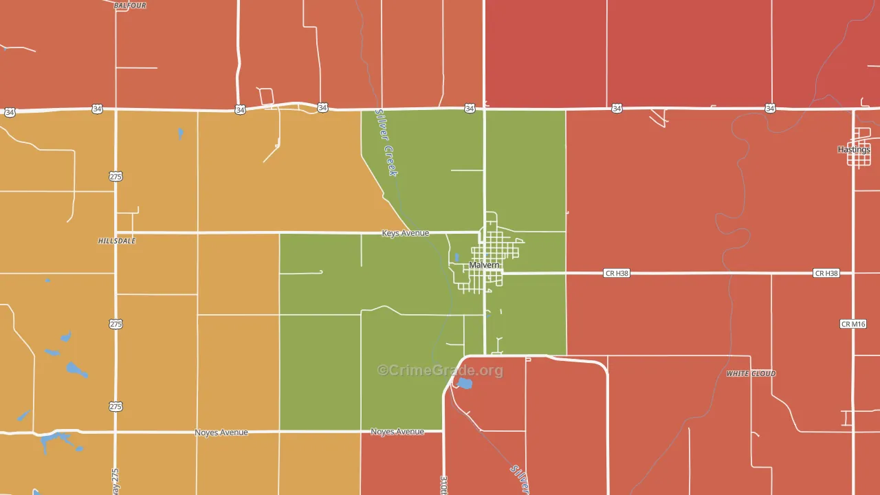 Malvern, IA Map of Murder Rates