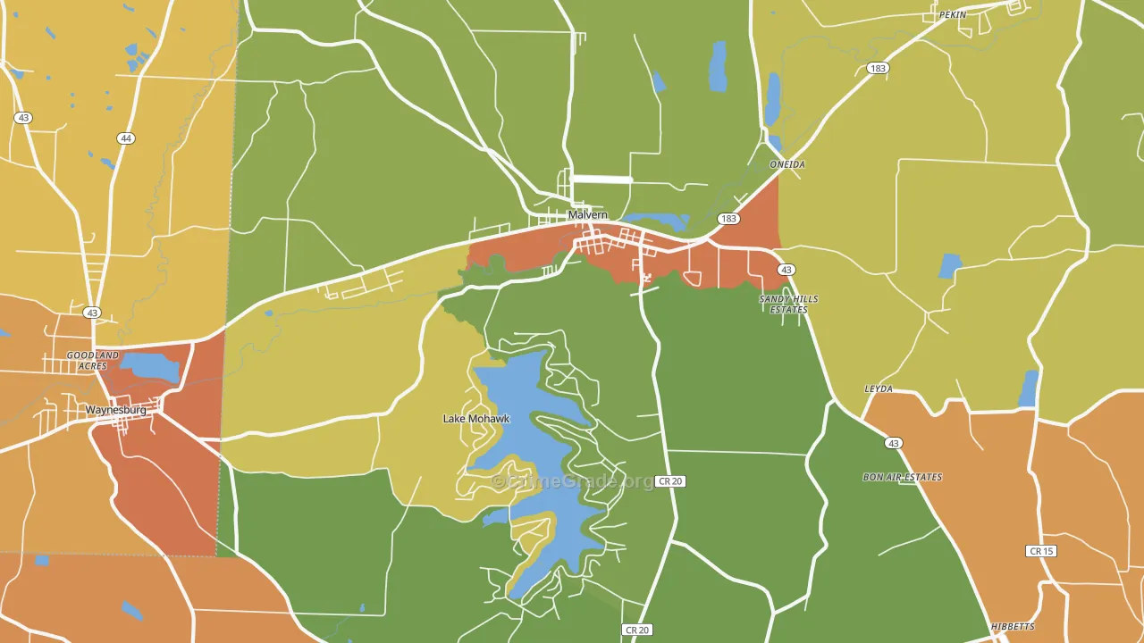 Malvern, OH Map of Murder Rates