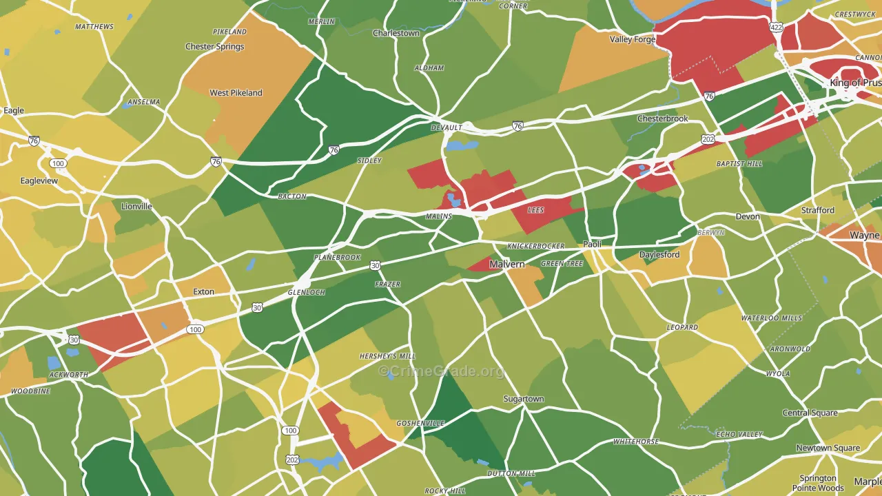 Malvern, PA Map of Murder Rates