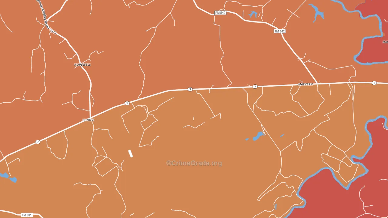 Malvern, TX Map of Murder Rates