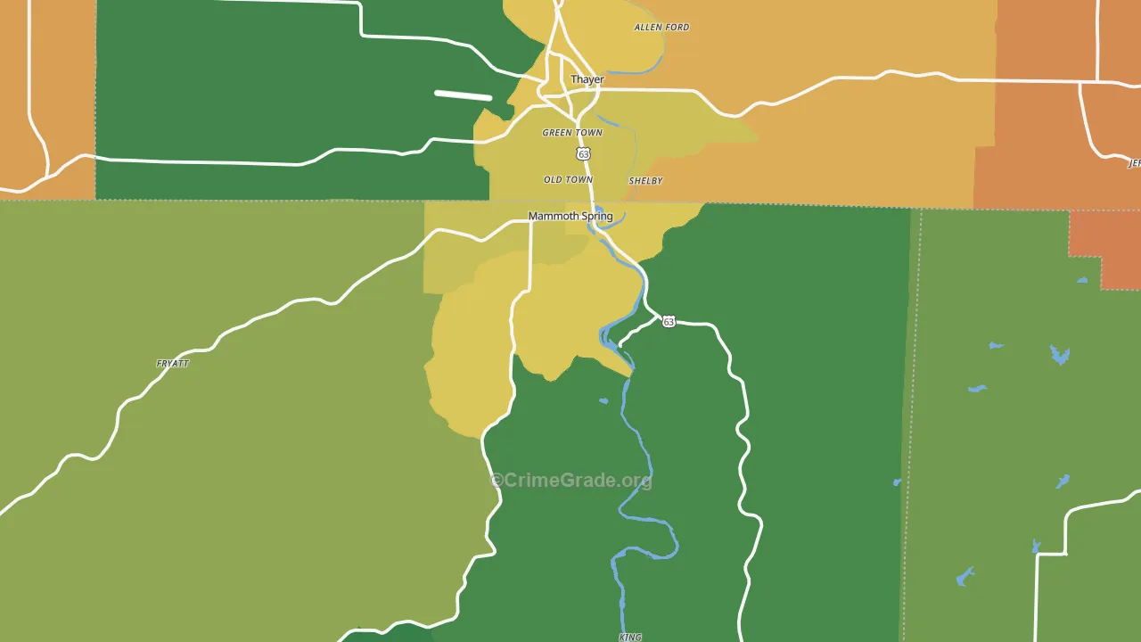 Mammoth Spring, AR Map of Murder Rates
