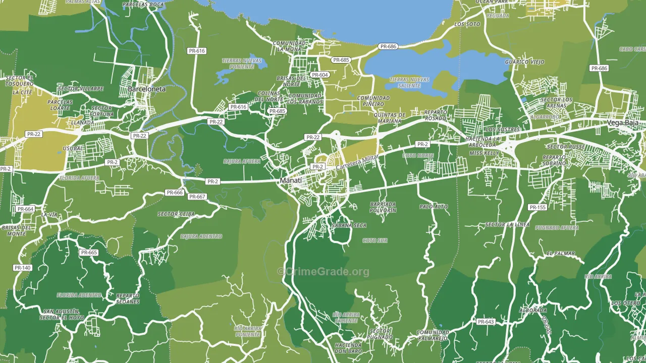 Manati Municipio, PR Map of Murder Rates