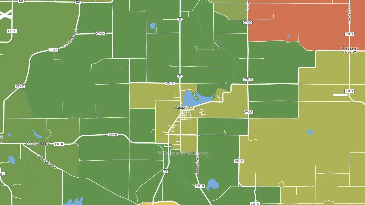 Manawa, WI Map of Murder Rates