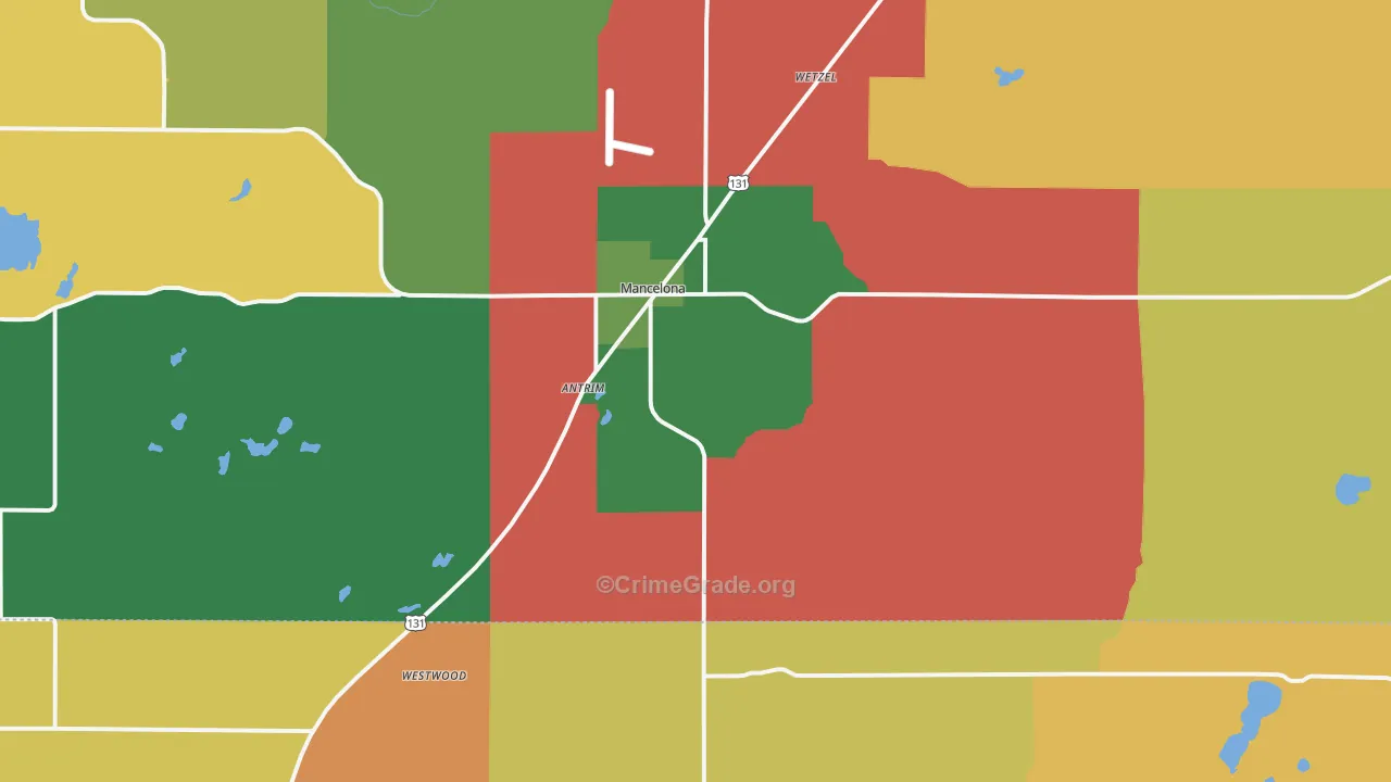 Mancelona, MI Map of Murder Rates