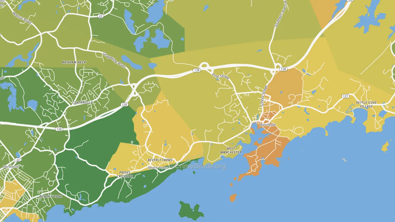 Manchester-By-The-Sea, MA Map of Murder Rates