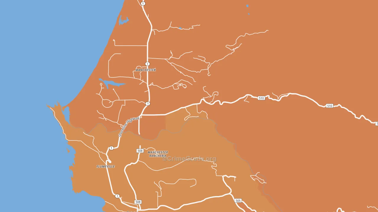 Manchester, CA Map of Murder Rates