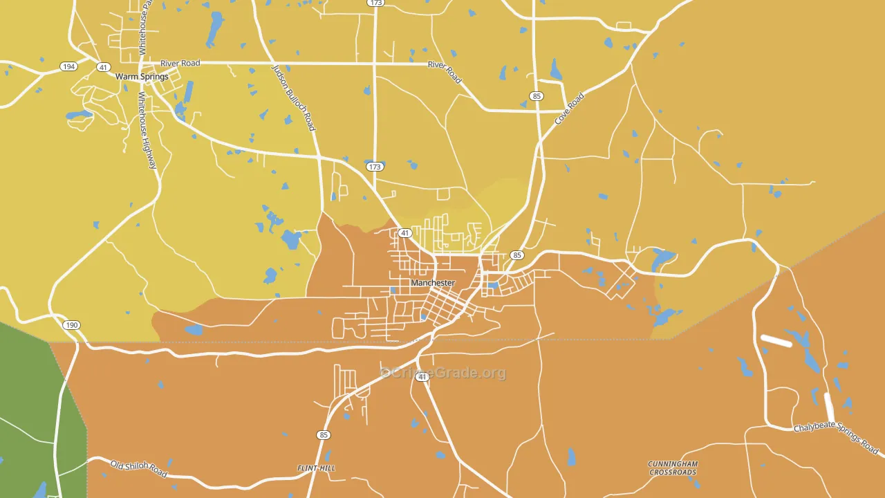 Manchester, GA Map of Murder Rates