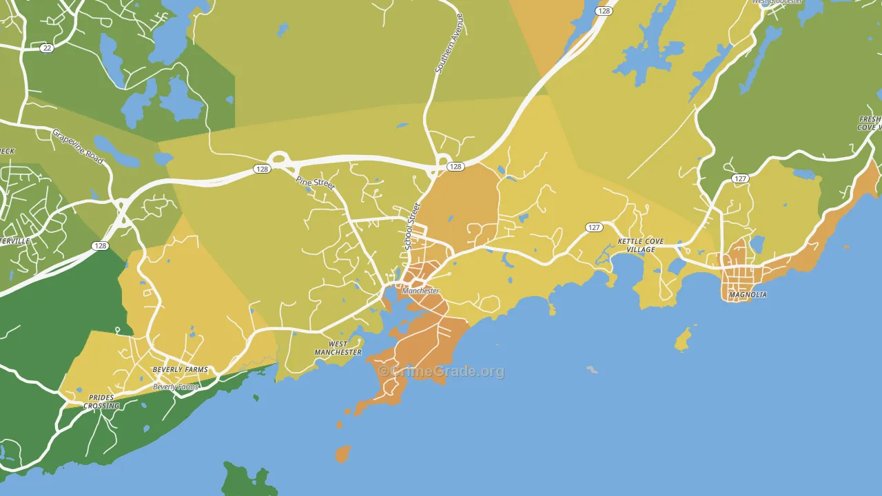 Manchester, MA Map of Murder Rates