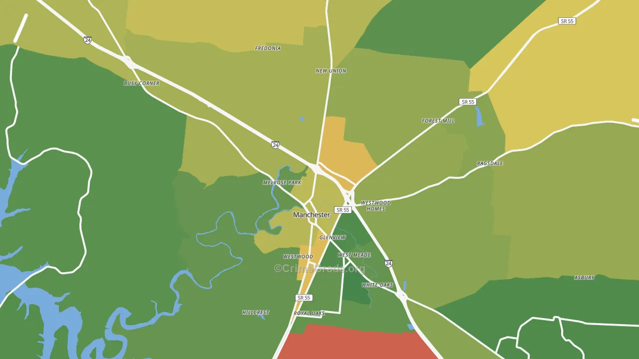 Manchester, TN Map of Murder Rates