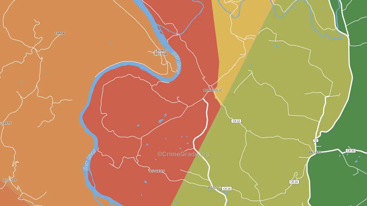 Mandeville, WV Map of Murder Rates