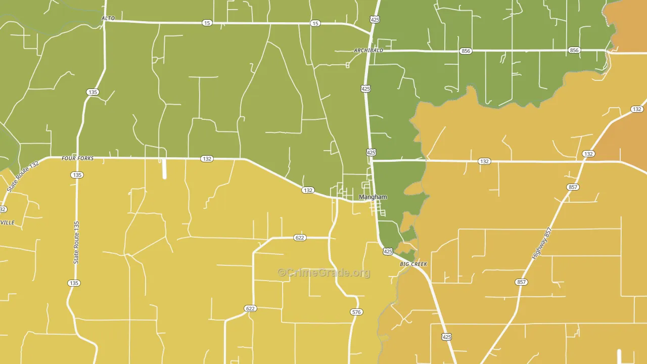 Mangham, LA Map of Murder Rates