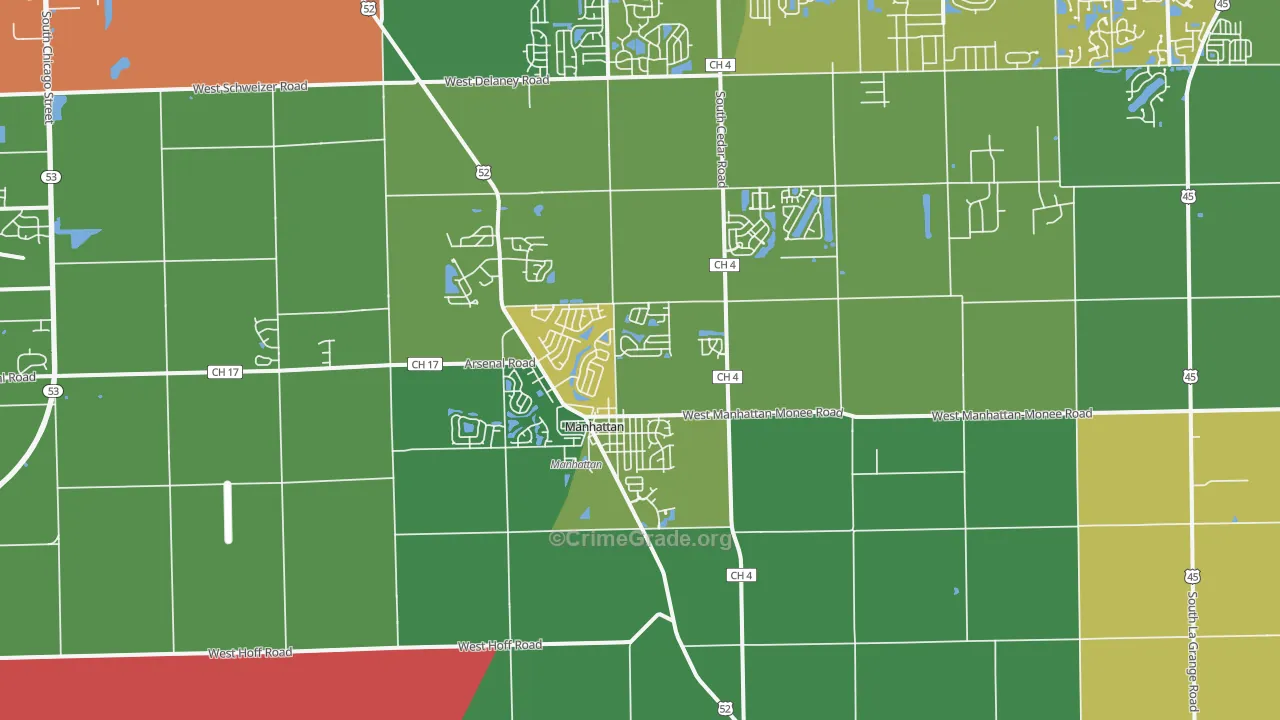 Manhattan, IL Map of Murder Rates