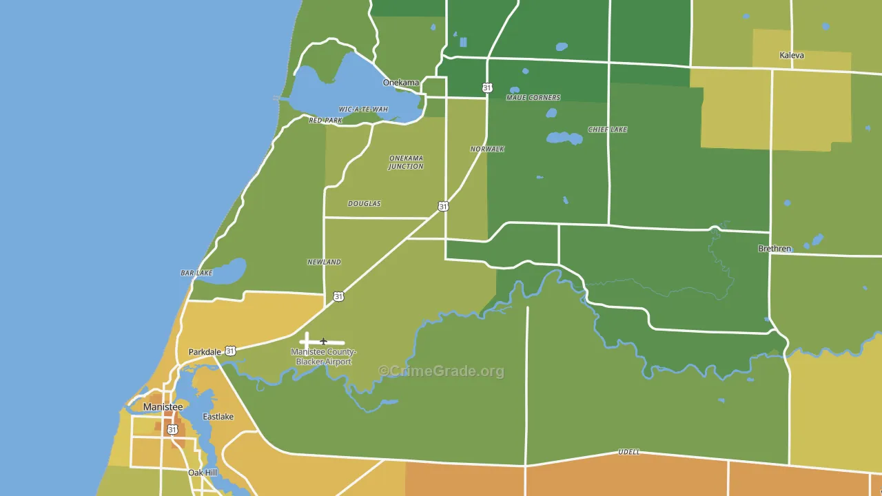 Manistee County, MI Map of Murder Rates