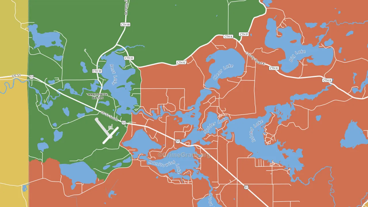 Manitowish Waters, WI Map of Murder Rates