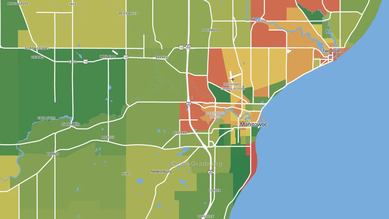 Manitowoc County, WI Map of Murder Rates