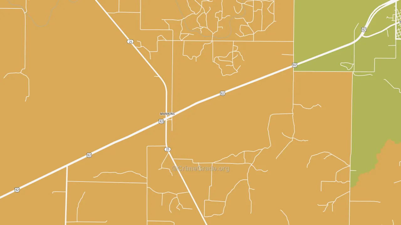 Mankins, TX Map of Murder Rates