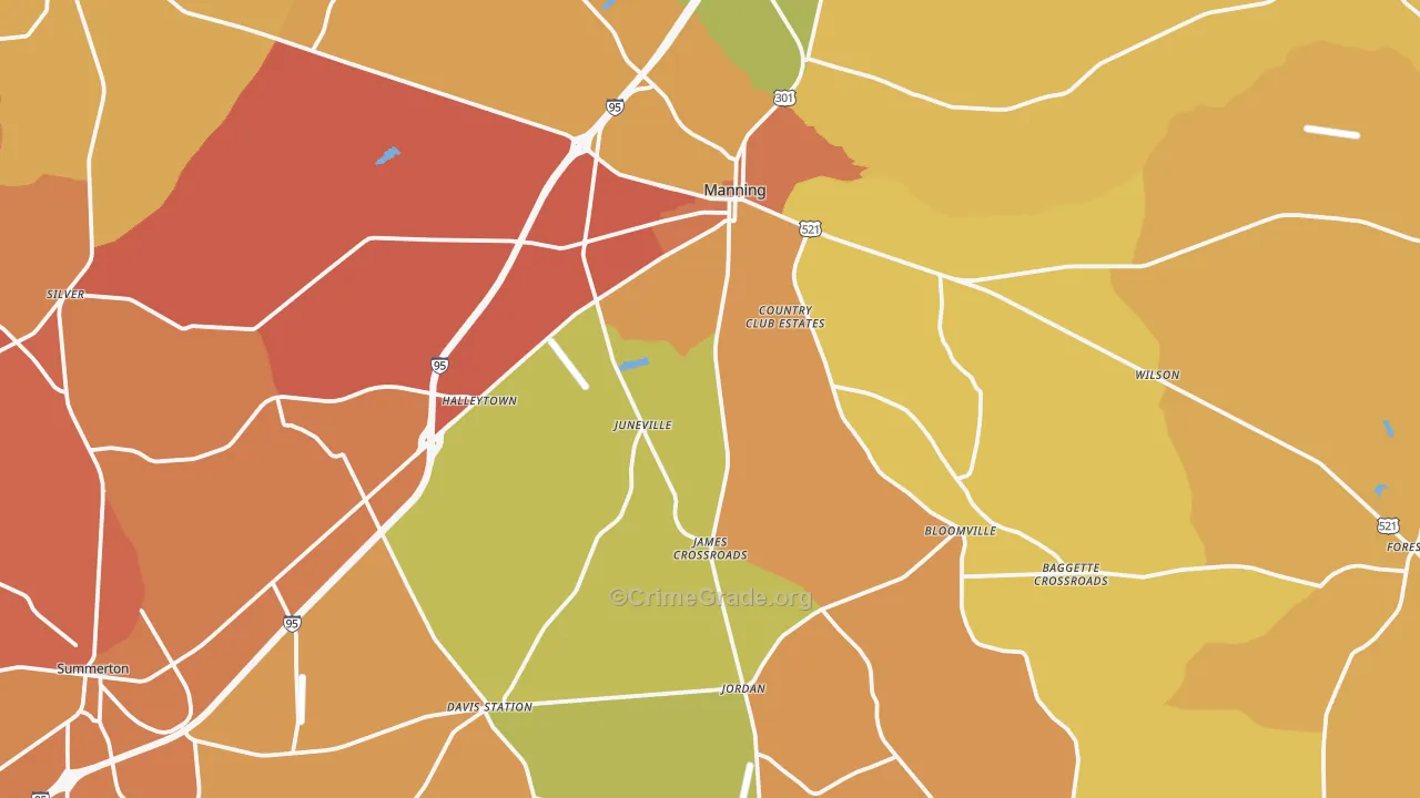 Manning, SC Map of Murder Rates