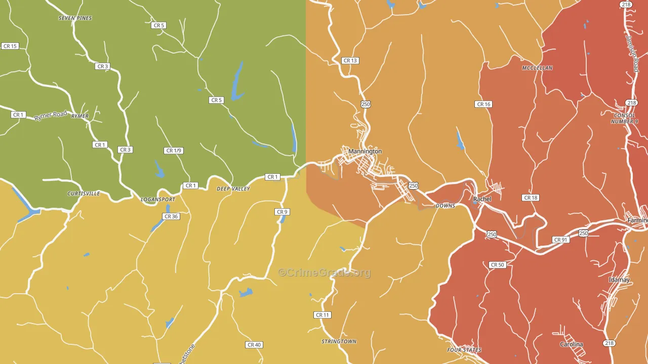 Mannington, WV Map of Murder Rates