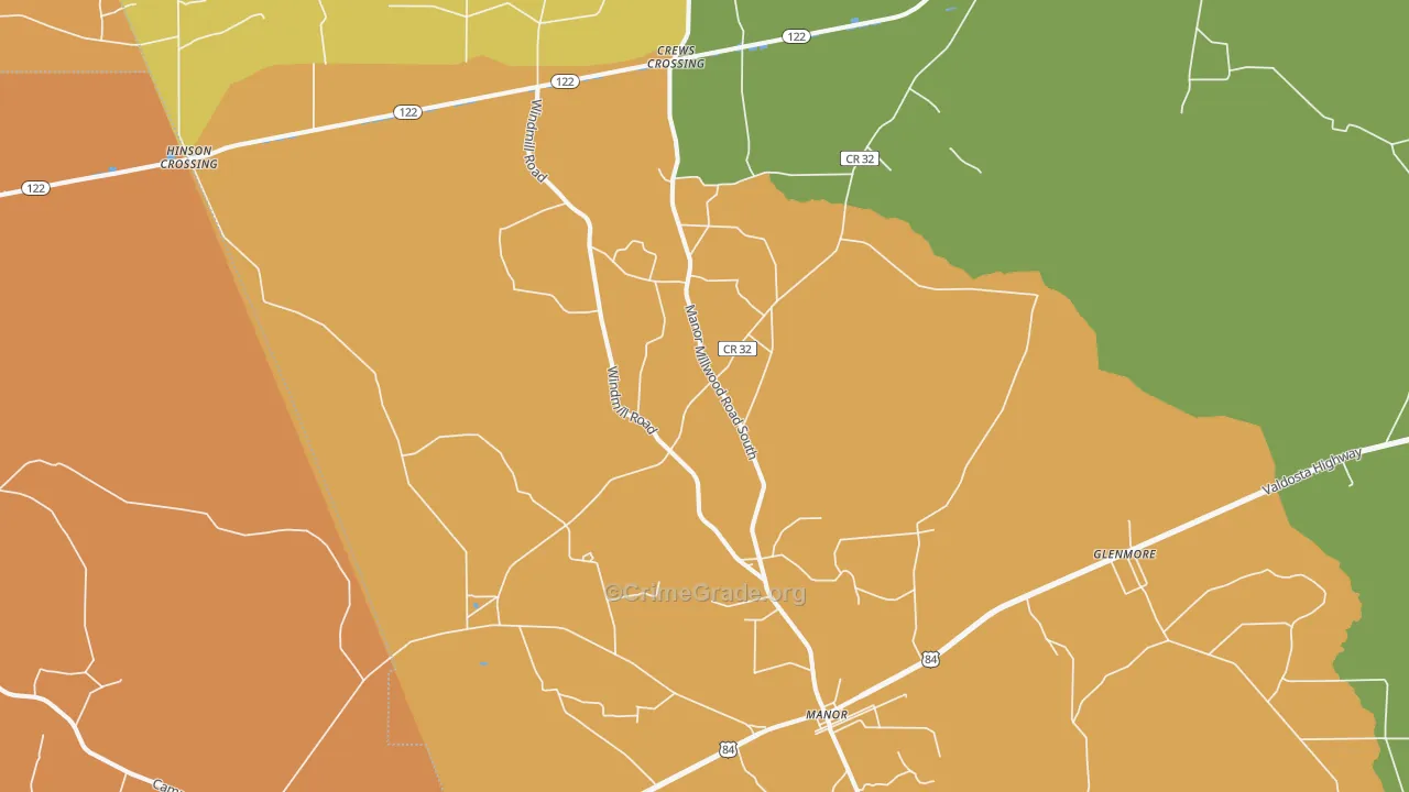 Manor, GA Map of Murder Rates