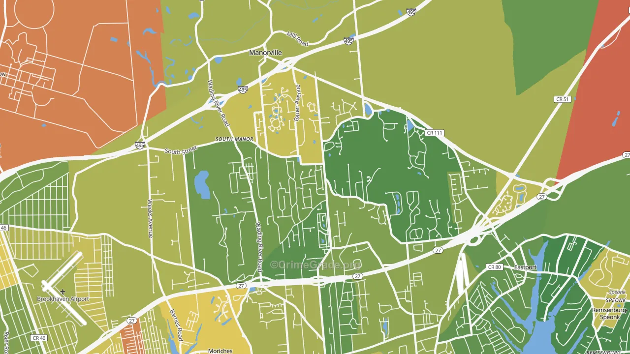 Manorville, NY Map of Murder Rates