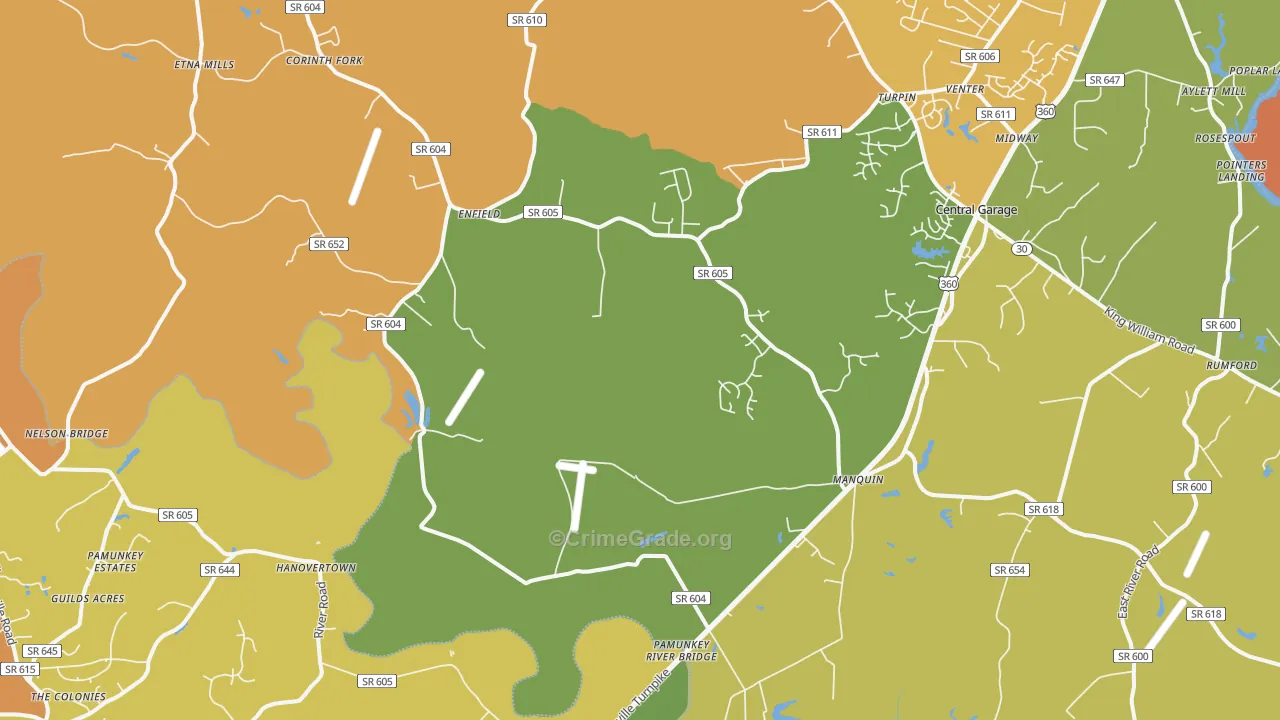 Manquin, VA Map of Murder Rates