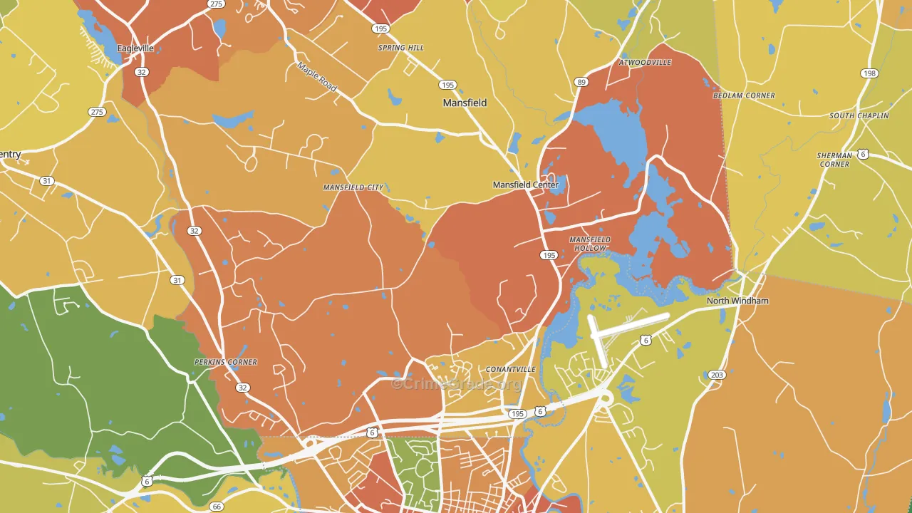 Mansfield Center, CT Map of Murder Rates