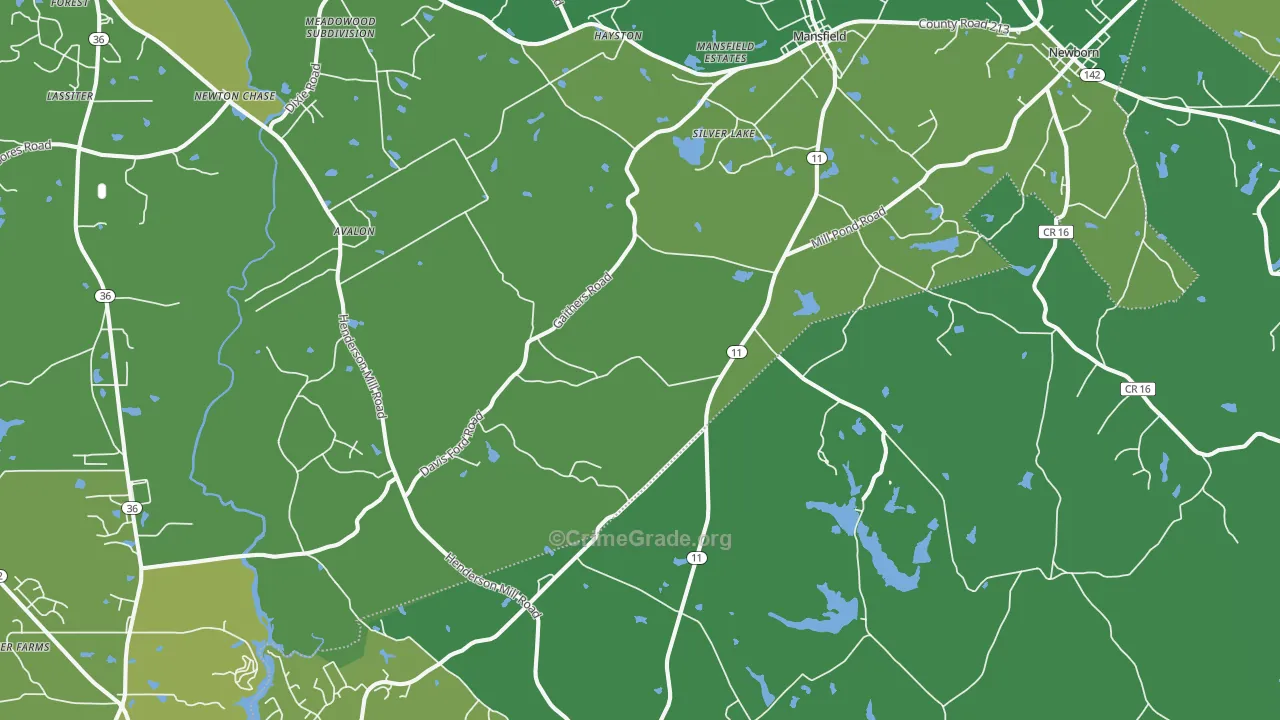 Mansfield, GA Map of Murder Rates