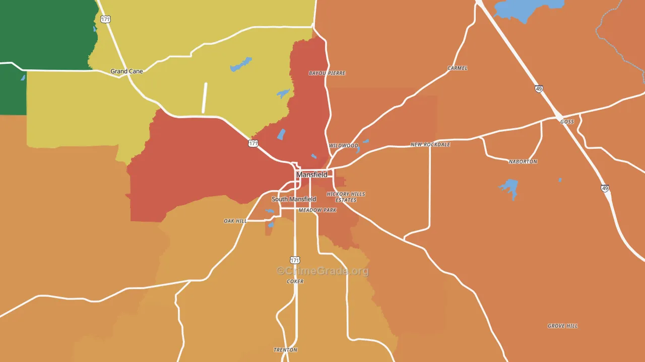 Mansfield, LA Map of Murder Rates